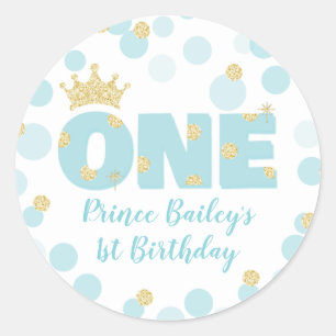 Little Prince Blue Gold Confetti Verjaardagsfeestj Ronde Sticker
