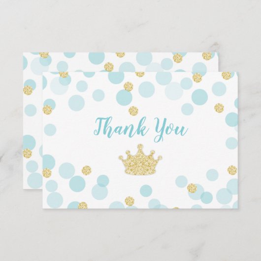 Little Prince Blue Gold Stippen Baby shower Bedankkaart (Voorkant / Achterkant)
