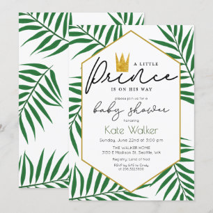 Little Prince Crown Leaf Baby shower Invitation Kaart