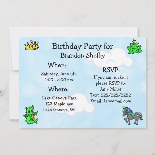 Little Prince Fairy Tale Birthday Party Kaart (Achterkant)