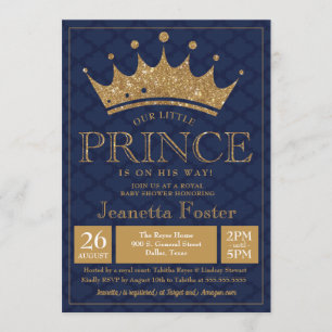 Little Prince Gold Crown Baby shower Invitation Kaart