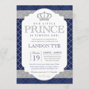 Little Prince Royal Blue en Silver Boys Birthday Kaart