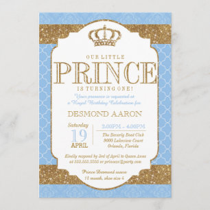 Little Prince Royal Blue Gold Birthday Kaart