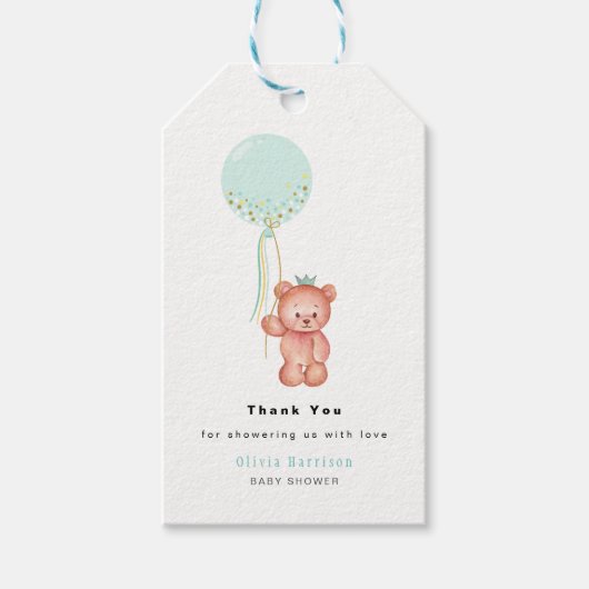 Little Prince Teddy Bear Baby shower Dank u Cadeaulabel (Voorkant)