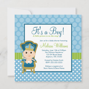 Little Prince Throne Polka Dot Boy Baby shower Kaart