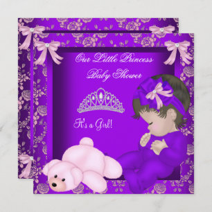 Little Princess Baby shower Girl Paars Damask Kaart