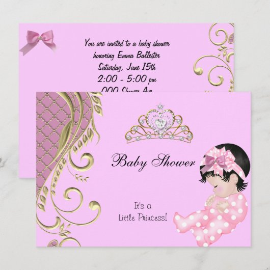 Little Princess Baby shower Girl Pink White Gold 3 Kaart (Voorkant / Achterkant)