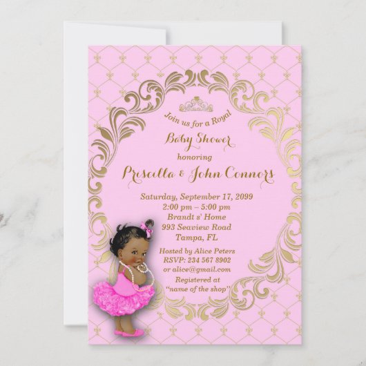 Little Princess Baby shower Invitation, goud, roze Kaart (Voorkant)