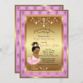 Little Princess Baby shower Invitation, Roze, Goud Kaart (Voorkant / Achterkant)