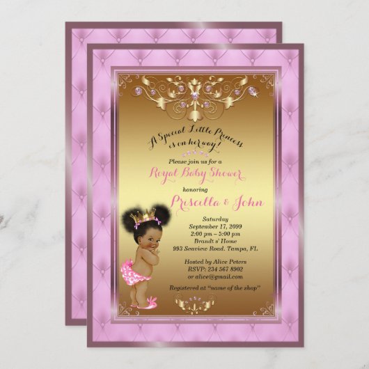Little Princess Baby shower Invitation, roze, goud Kaart (Voorkant / Achterkant)