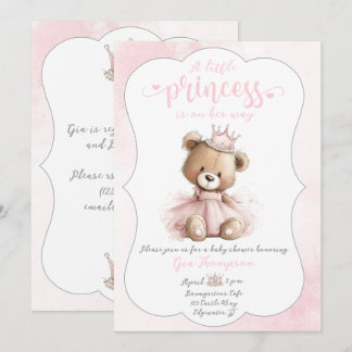 Little Princess Baby Shower Invitation with Teddy  Kaart