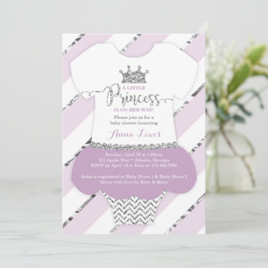 Little Princess Baby shower Invite, Faux Glitter Kaart (Staand voorkant)