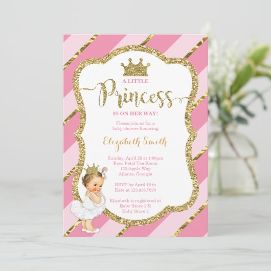 Little Princess Baby shower Invite, Faux Glitter Kaart (Staand voorkant)