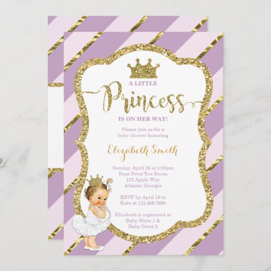 Little Princess Baby shower Invite, Faux Glitter Kaart (Voorkant / Achterkant)