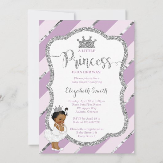 Little Princess Baby shower Invite, Faux Glitter Kaart (Voorkant)