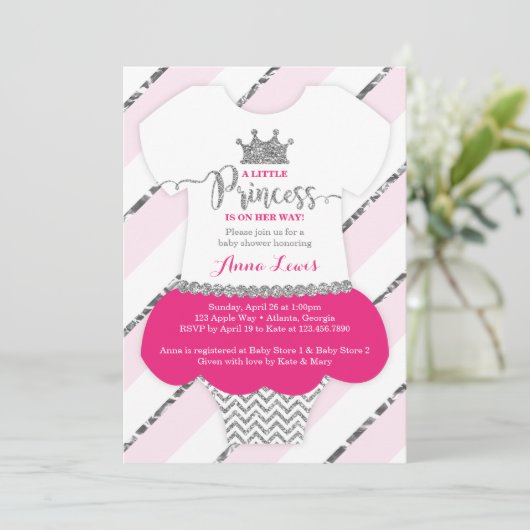 Little Princess Baby shower Invite, Faux Glitter Kaart (Staand voorkant)