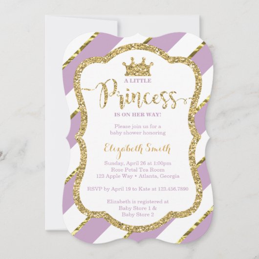 Little Princess Baby shower Invite, Faux Glitter Kaart (Voorkant)
