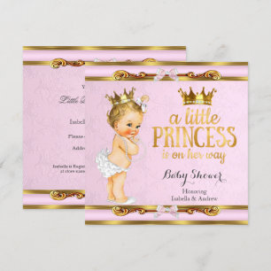 Little Princess Baby shower Pink Gold Blonde Girl Kaart