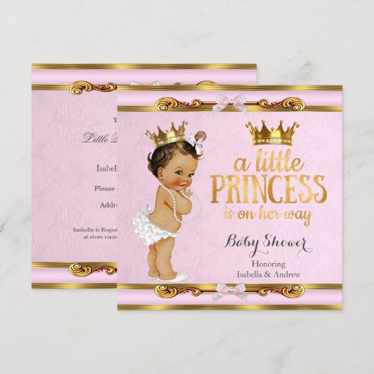 Little Princess Baby shower Pink Gold Brunette Kaart (Voorkant / Achterkant)