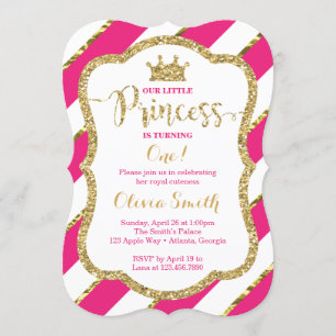Little Princess Birthday Invitation in Pink & Gold Kaart