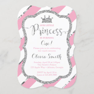 Little Princess Birthday Invitation Pink & Silver Kaart