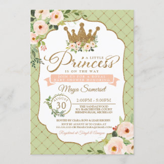 Little Princess Blush Mint Gold Royal Baby shower Kaart