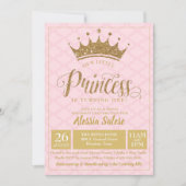 Little Princess Crown Girl 1st Birthday Invitation Kaart (Voorkant)