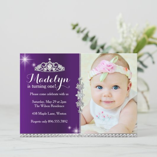 Little Princess First Birthday Invitation Kaart (Staand voorkant)