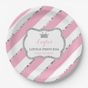 Little Princess Paper Bord, roze, Silver Glitter Papieren Bordje