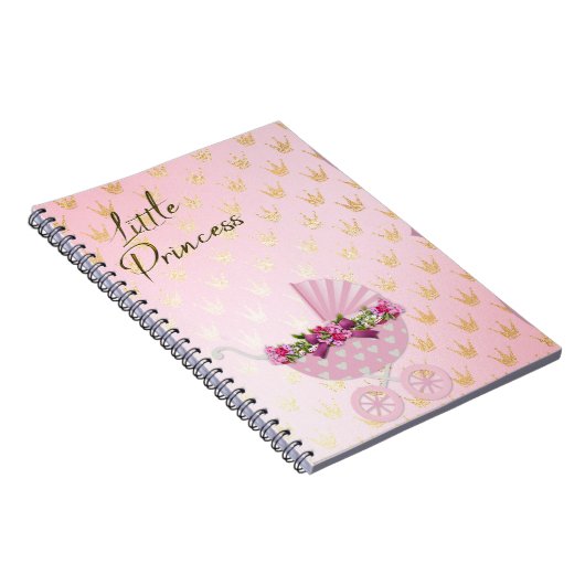 Little Princess Pink & Gold Crown Baby Carriage Notitieboek (Rechterzijde)