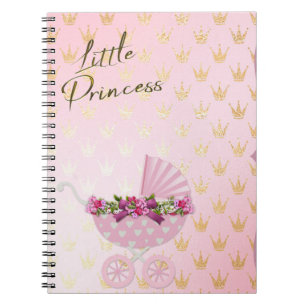 Little Princess Pink & Gold Crown Baby Carriage Notitieboek