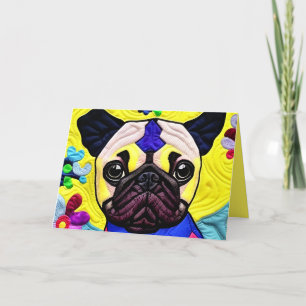 Little Pug Puppy Quilt like Design Birthday Kaart