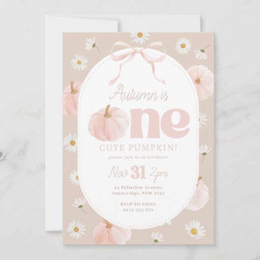 Little Pumpkin 1st Birthday Daisies Neutral Bow Kaart (Voorkant)