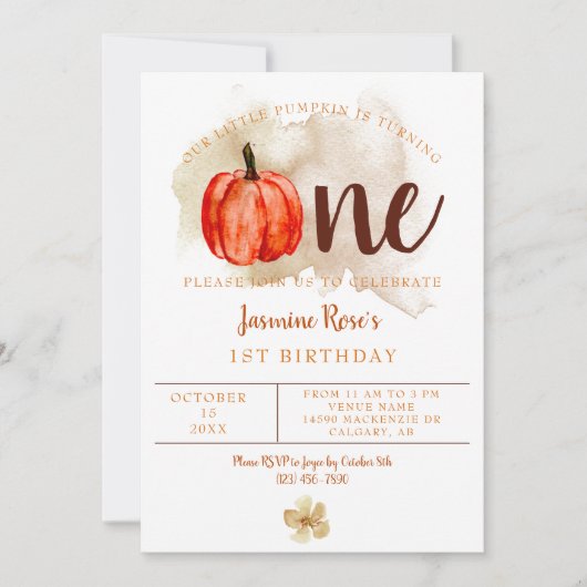 Little Pumpkin 1st Birthday Waterverf Oranje Herfs Kaart (Voorkant)