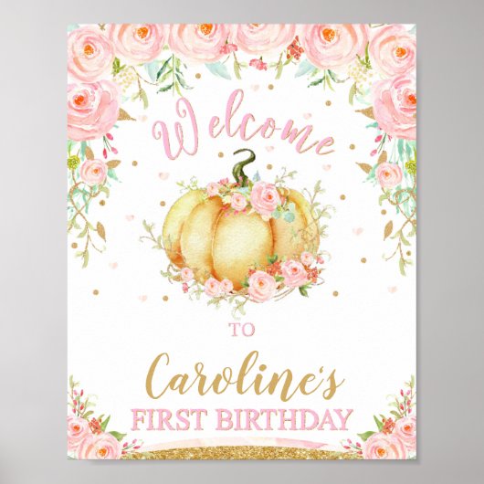 Little Pumpkin 1st Birthday Welcome Poster Sign (Voorkant)