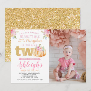 Little Pumpkin 2nd Birthday Invitation met foto Kaart
