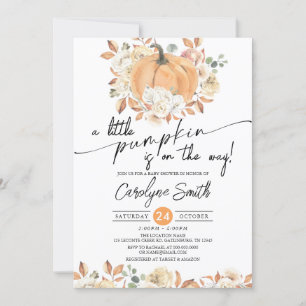 Little Pumpkin Autumn Floral Herfst Baby shower Kaart