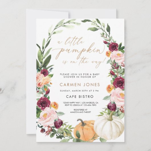 Little Pumpkin Autumn Herfst Baby shower Uitnodigi Kaart (Voorkant)