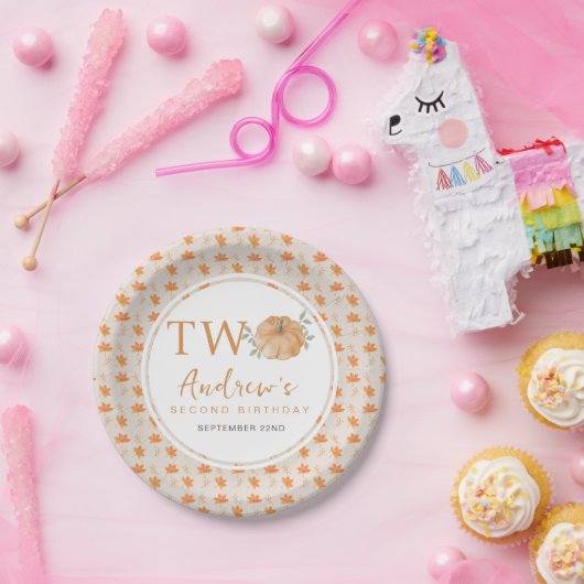 Little Pumpkin Autumn Leaf Herfst 2e verjaardag Papieren Bordje (Feest)