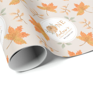 Little Pumpkin Autumn Leaf Herfst Eerste 1e verjaa Cadeaupapier