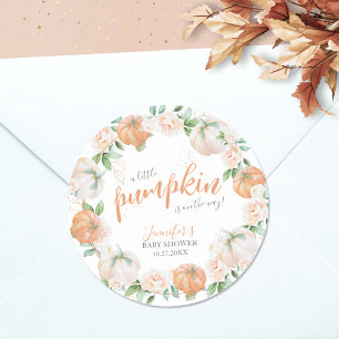Little Pumpkin Autumn Waterverf Gold Baby shower Ronde Sticker