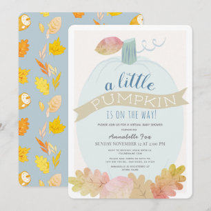 Little Pumpkin Baby Blue Virtual Baby shower Kaart