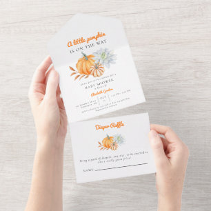Little Pumpkin Baby shower Elegant Simple Moderne All In One Uitnodiging