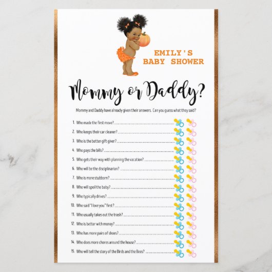 Little Pumpkin Baby shower Game PRINED (Voorkant)