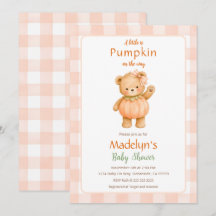 Little Pumpkin Baby Shower Invitation Girl Bear
