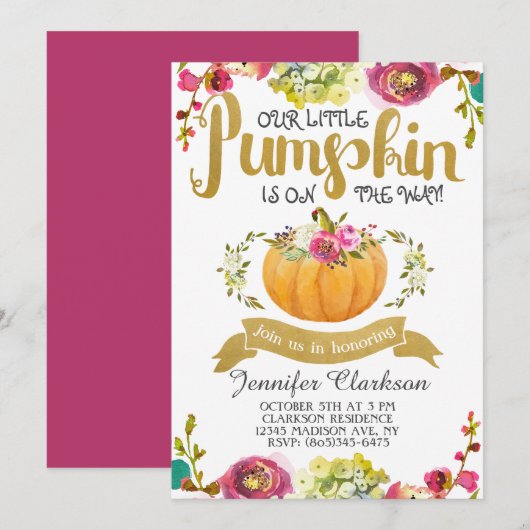 Little Pumpkin Baby shower Invitation Kaart (Voorkant / Achterkant)