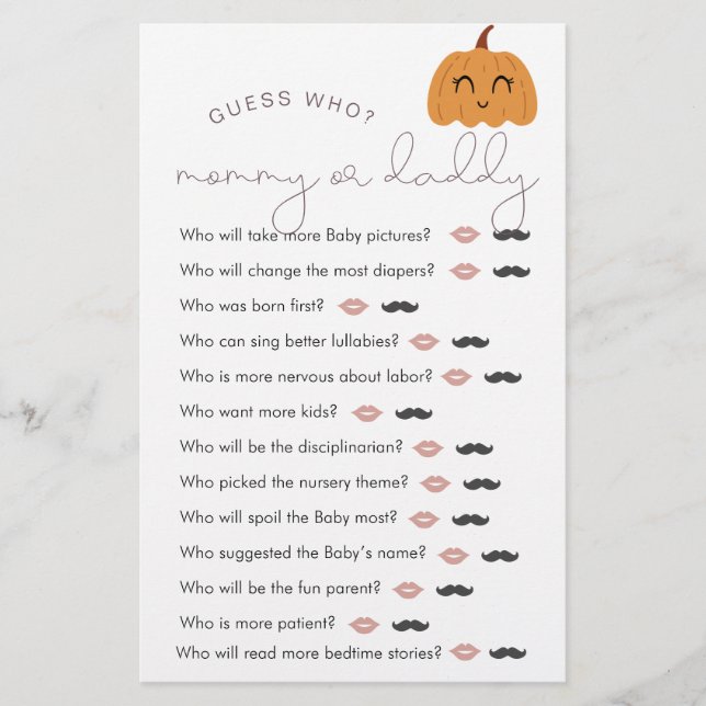 Little Pumpkin Baby shower "Raad eens wie" spel (Voorkant)