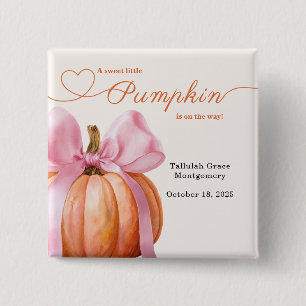 Little Pumpkin Baby shower – Roze Bow Herfst Vierkante Button 5,1 Cm