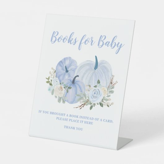 Little Pumpkin Blue Baby shower Boeken voor Baby Reclamebord Met Voetstuk (Voorkant)