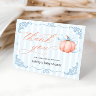 Little Pumpkin Blue Bow Baby shower Dank u kaart